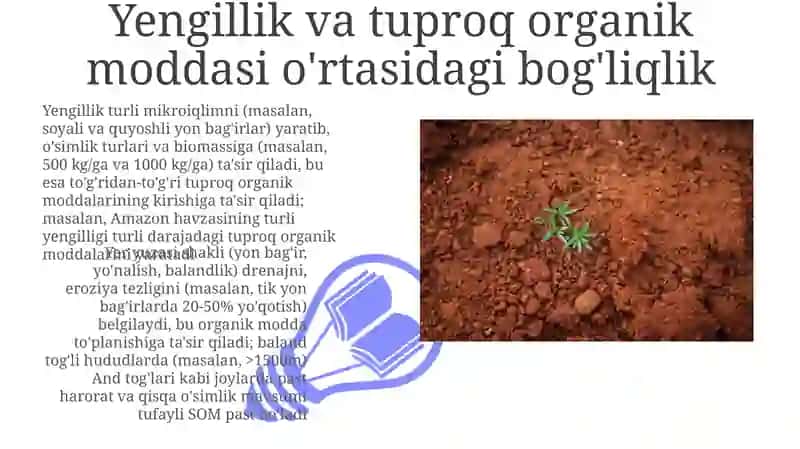 Yengillik va tuproq organik moddasi o'rtasidagi bog'liqlik 3