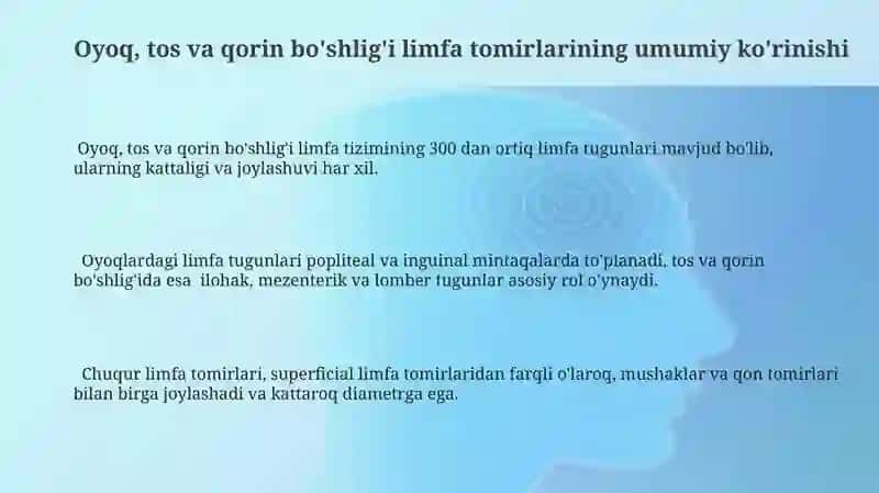 Oyoq, chanoq, qorin boʻshligʻi limfa tomirlari va tugunlari 3