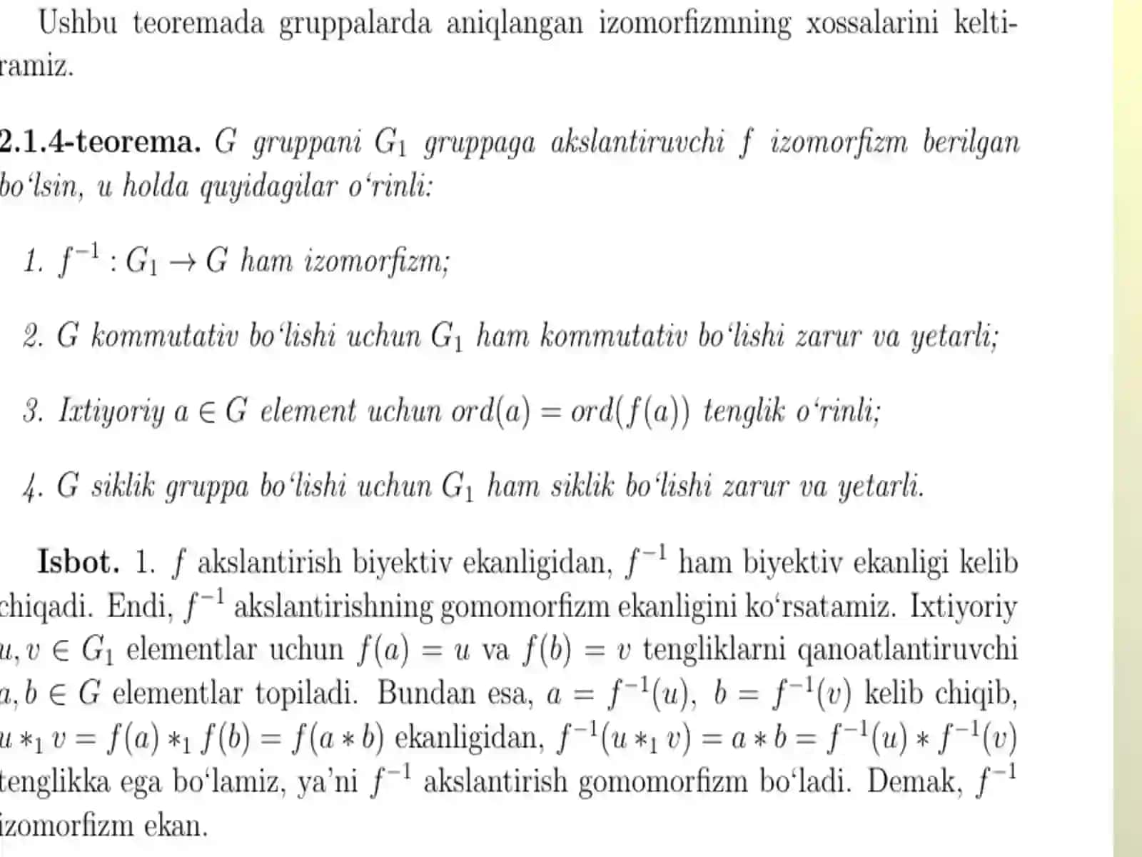 Gomomorfizm va Izomorfizmlarning xossalari 3