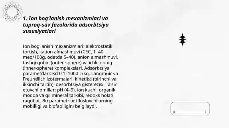 Tuproq va suvdagi ion bog'lanishli ifloslovchi moddalarni aniqlash ularni kimyoviy ekalogik xavfsiz tozalash usullari 3