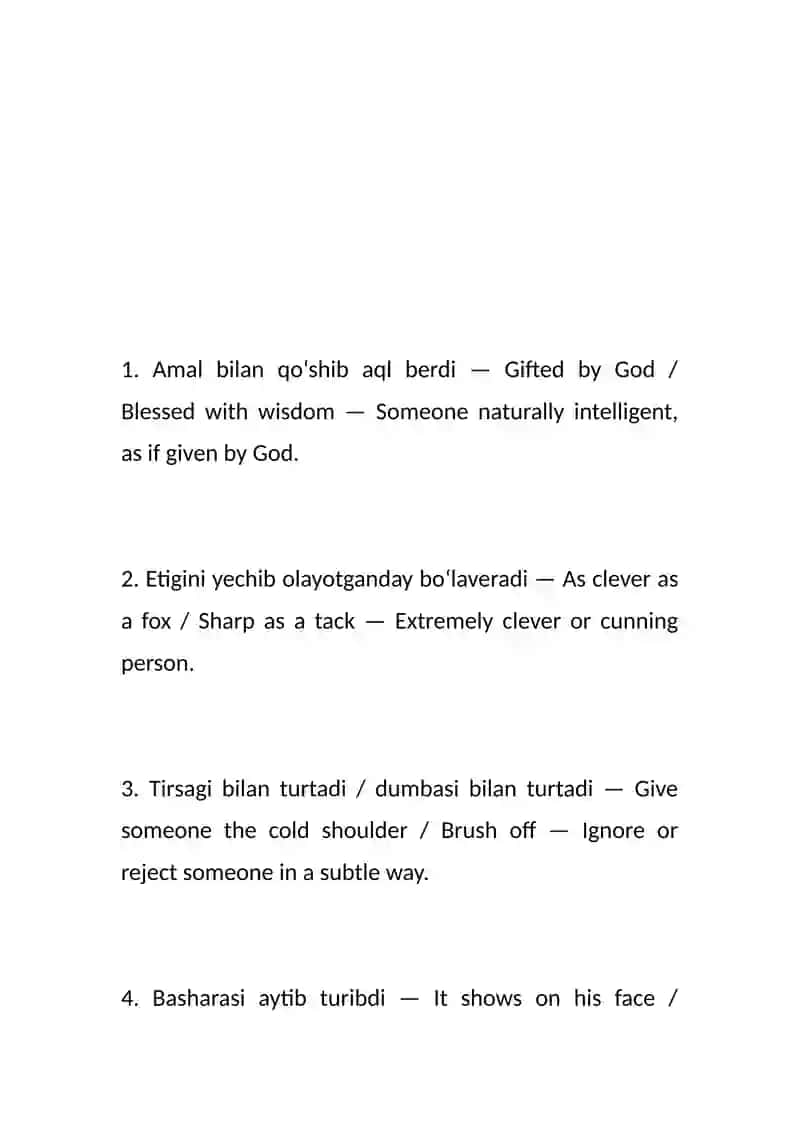 O'zbek va ingliz tilidagi idiomalar 3