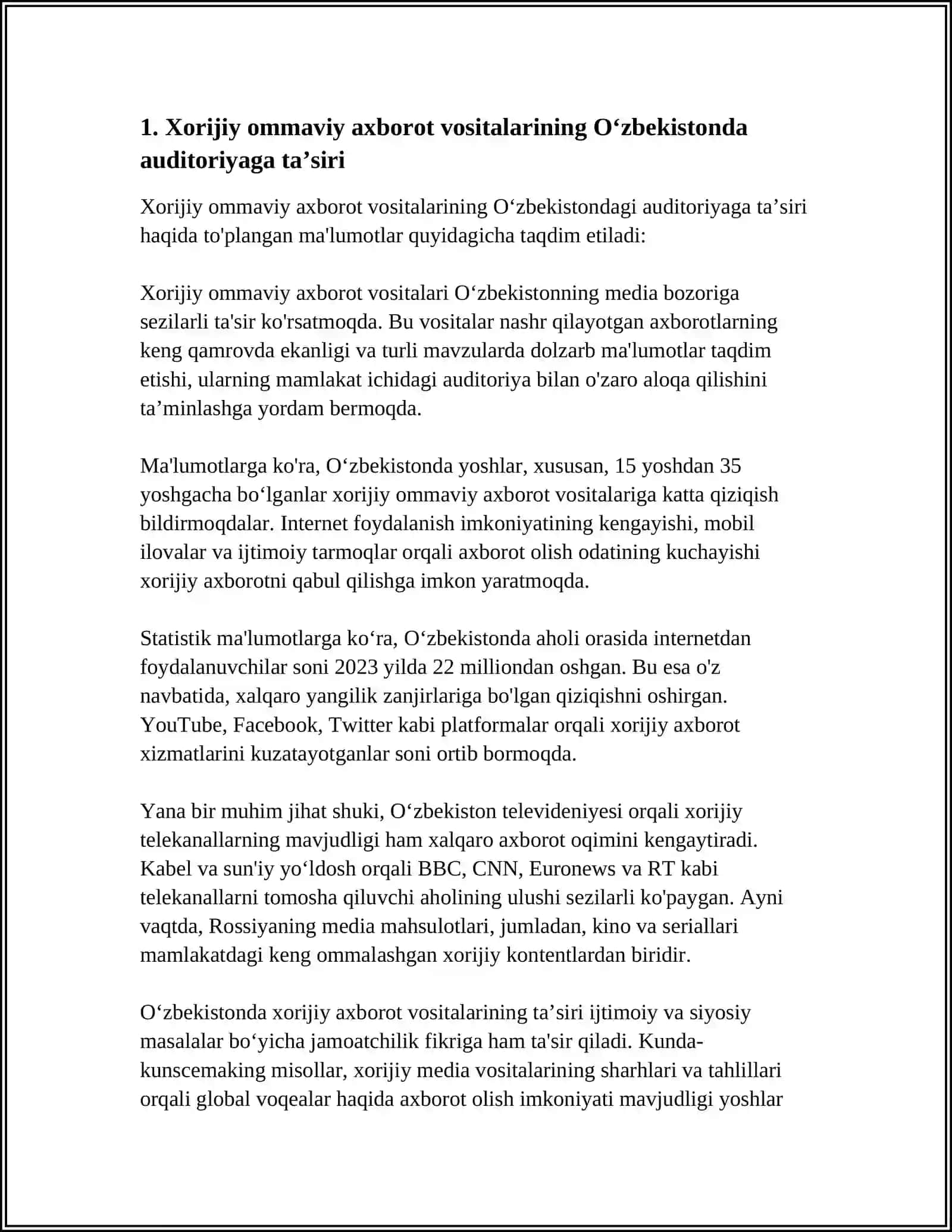 XORIJIY OMMAVIY AXBOROT VOSITALARINI MEDIA MAKONIDAGI ÕRNI 3