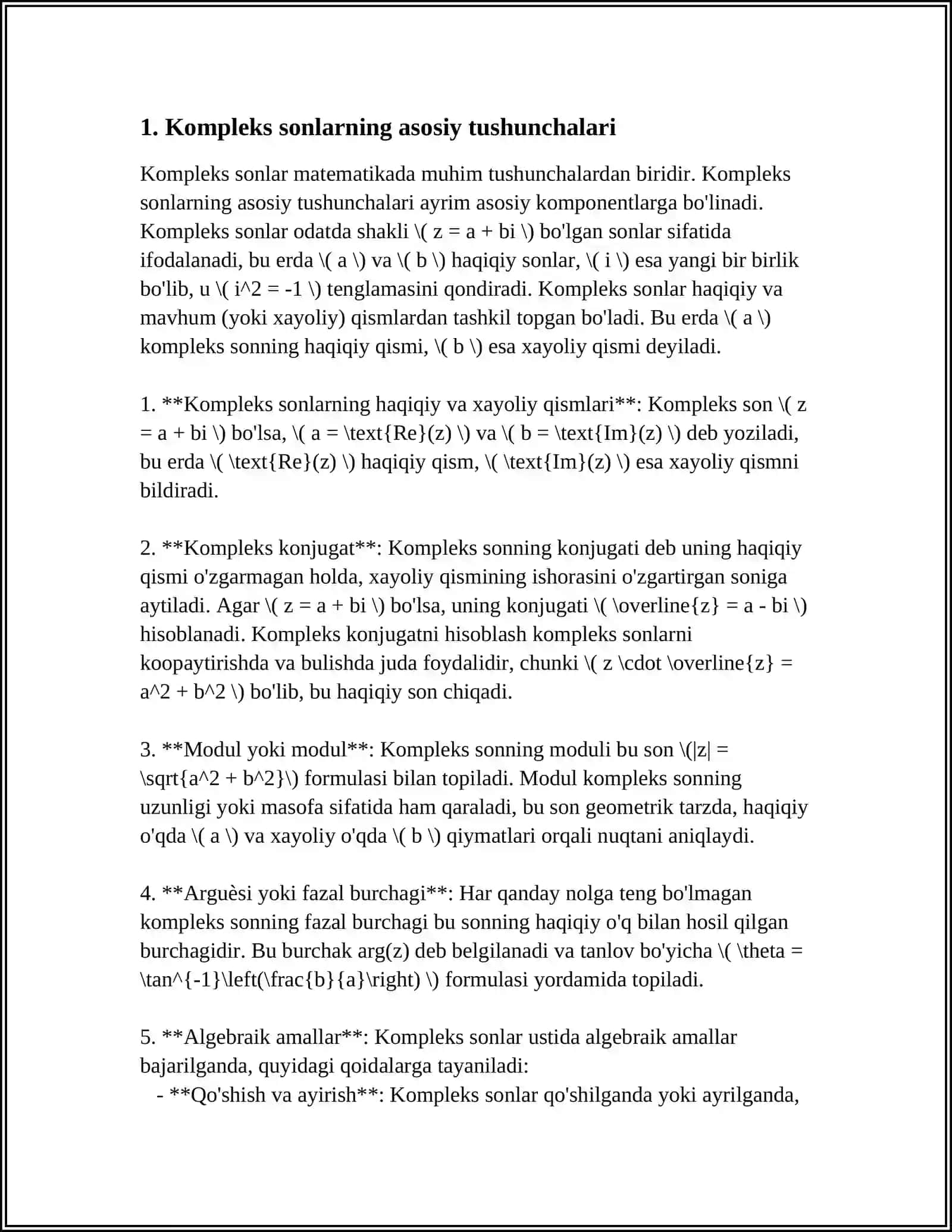 KOMPLEKS SONLARGA DOIR MUHIM TENGSIZLIKLAR. KOMPLEKS SONLARNING XOSSALARI 3