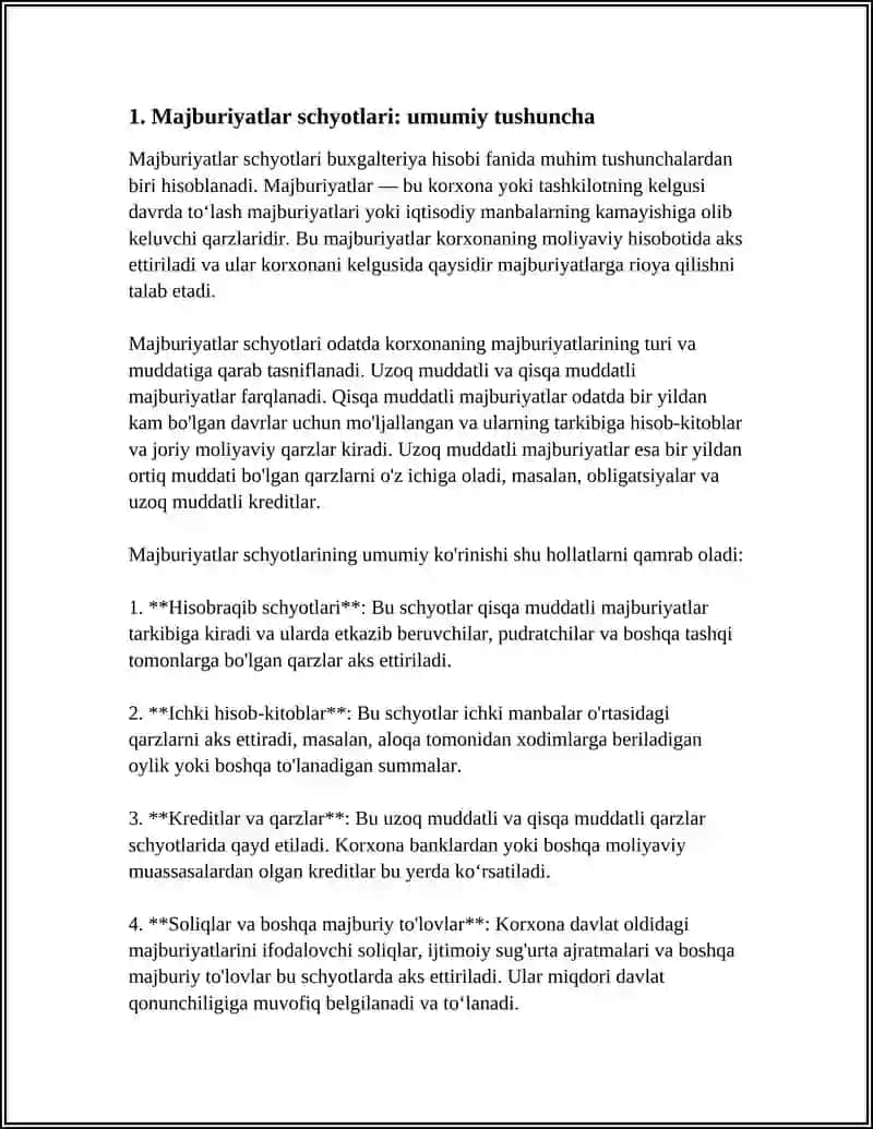 MAJBURIYATLAR SCHYOTLARI HAQIDA TUSHUNCHA BUXGALTERIYA HISOBI FANIDAN 3
