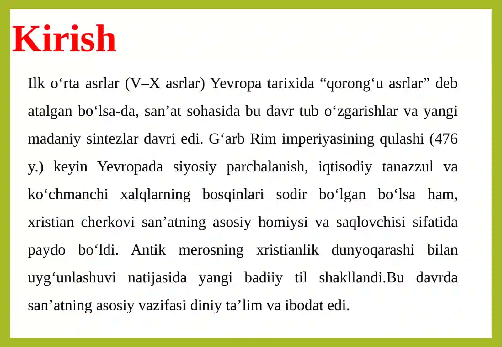 Ilk o'rta asrlarda san'at rivoji 3