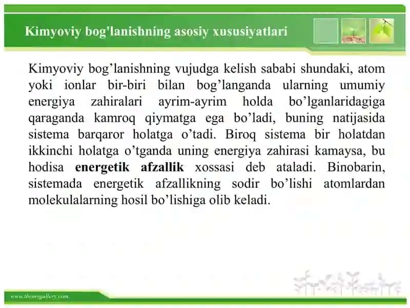 Kimyoviy bogʻlanish va molekulalarning fazoviy tuzilishi 3