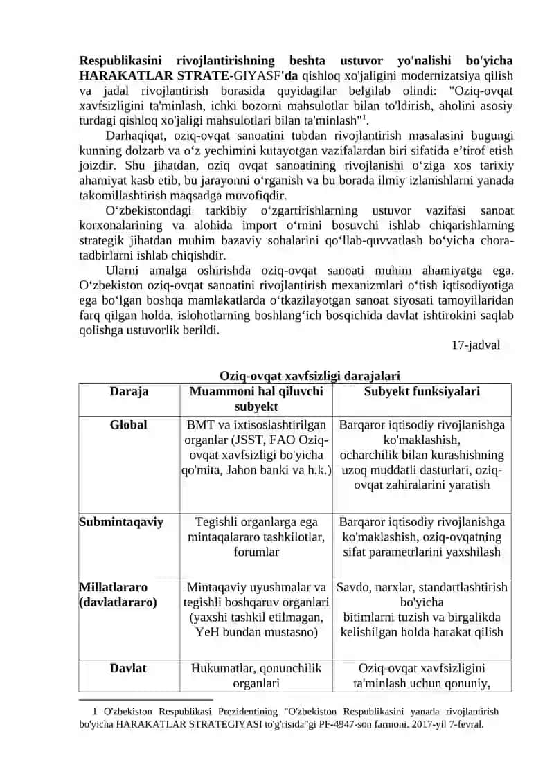 OZIQ-OVQAT XAVFSIZLIGI VA QISHLOQ XO'JALIGINI RIVOJLANTIRISH 3