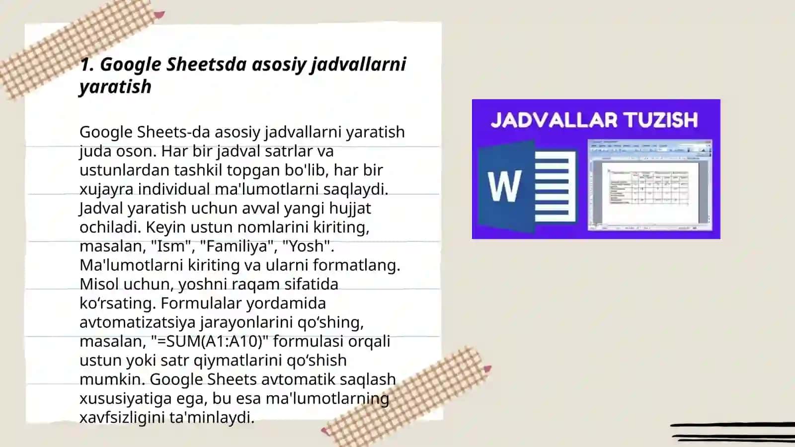Google Sheetsda jadvallar yaratish 3