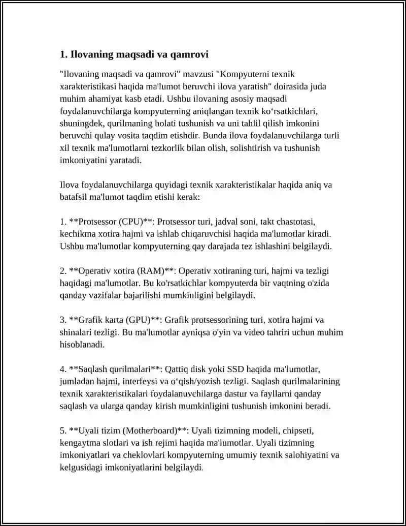 KOMPYUTERLARNI TEXNIK XARAKTERISTIKASI HAQIDA MA’LUMOT BERUVCHI ILOVA YARATISH 3