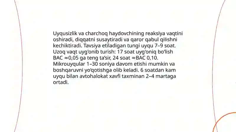 Haydovchining reaksiya vaqtiga ta’sir etuvchi omillar 3