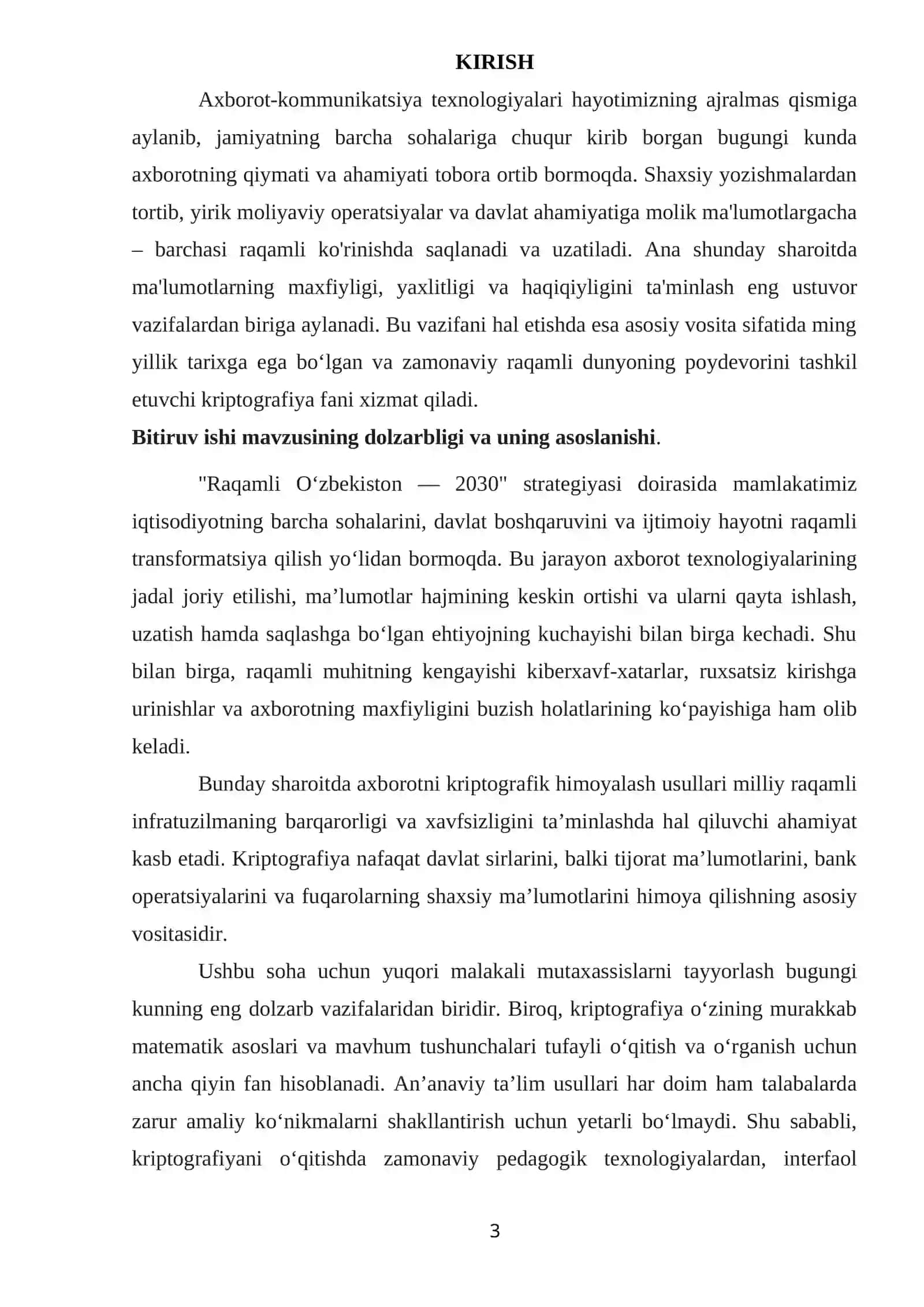 Axborotni kiriptografik ximoyalashning usullari Bitiruv malaka ishi 3