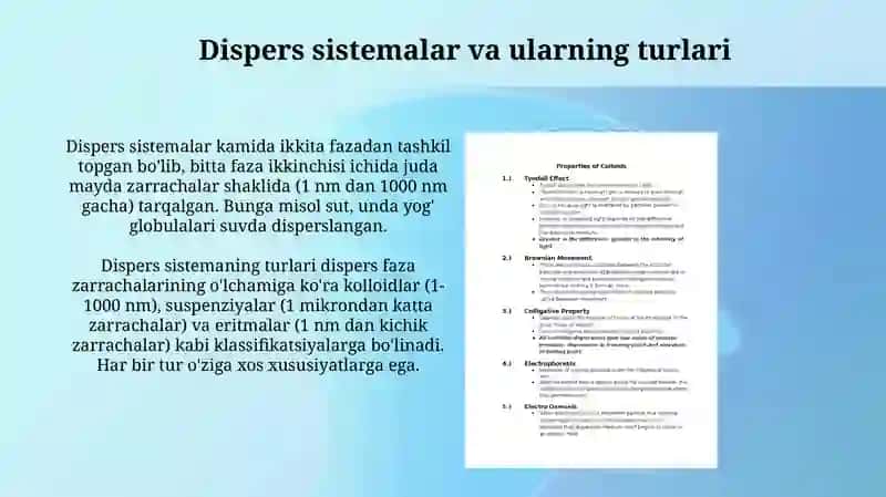 Dispers sistemalar. Kolloid dispers sistemalarning molekulyar-kinetik xossalari 3