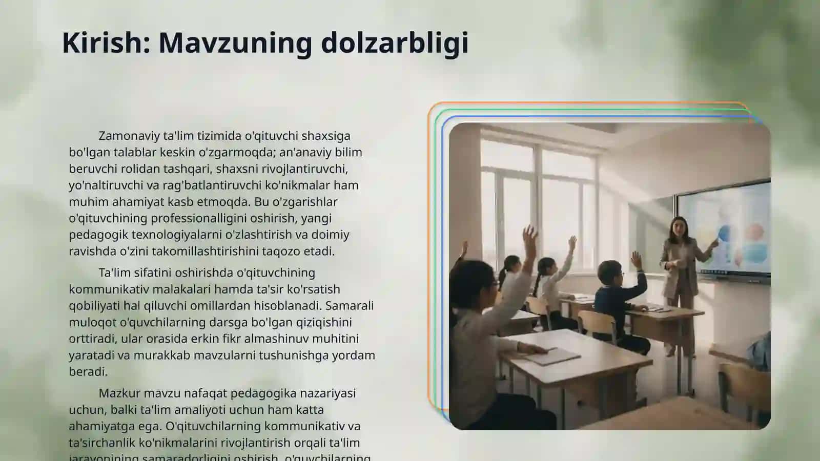 O'qituvchi faoliyatida pedagogik qobiliyat. Kommunikativ malakalar va ta'sir koʻrsatish 3