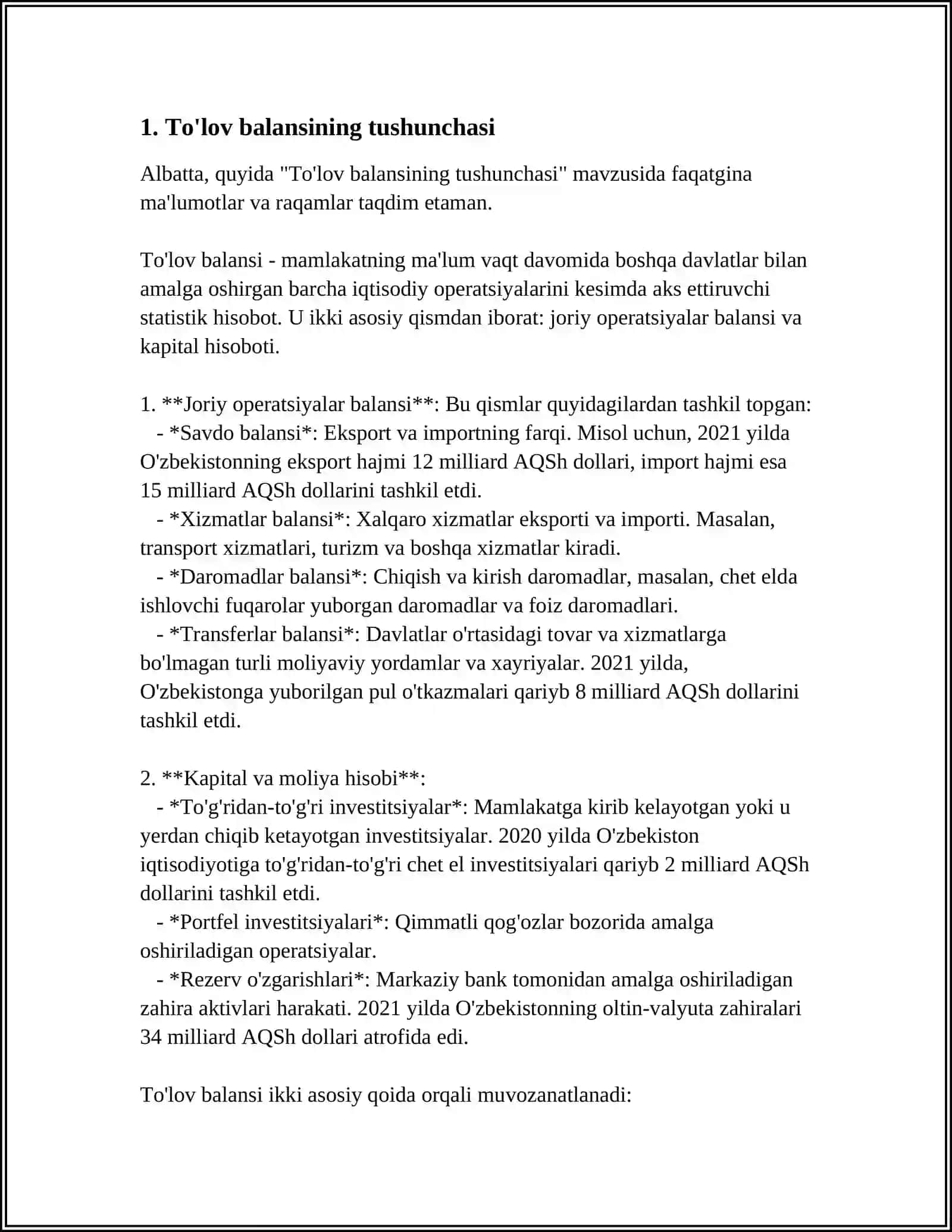 TO'LOV BALANSINING MOHIYATI VA TARKIBI 3