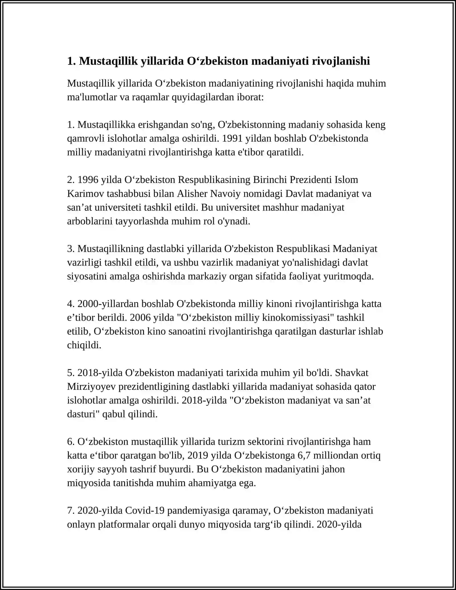MUSTAQILLIK YILLARIDA OʻZBEKISTONDA MADANIY VA MAʼRIFIY TARAQIYYOT 3