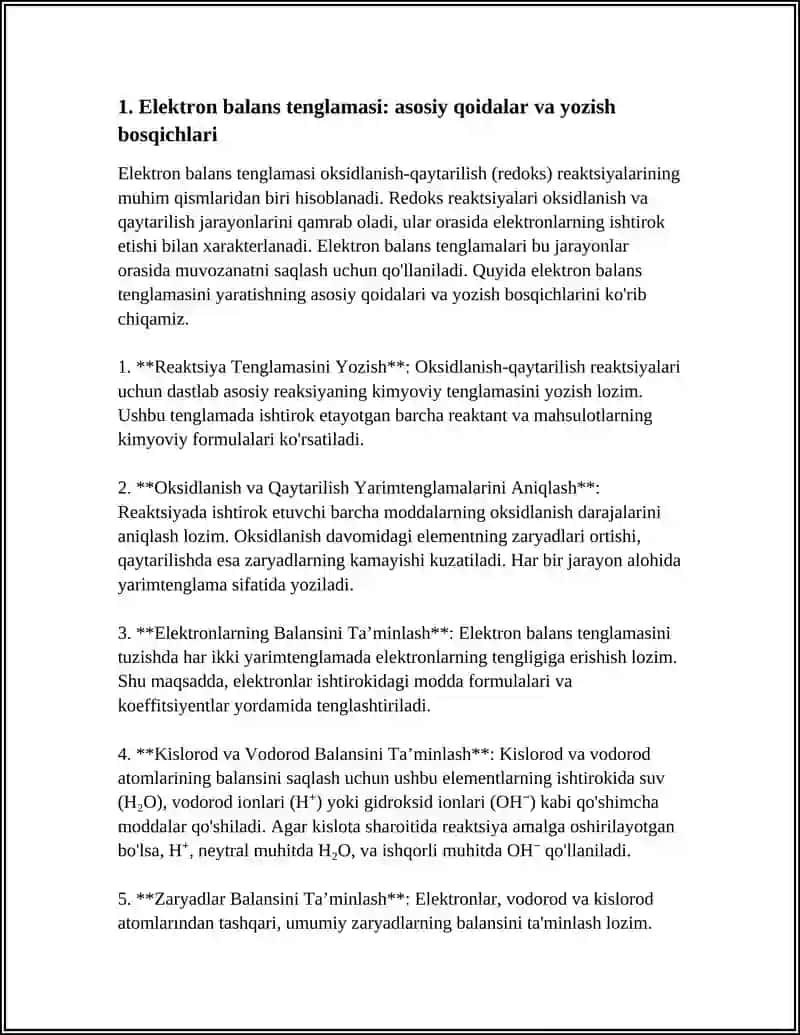 Elektron balans tenglamalari 3