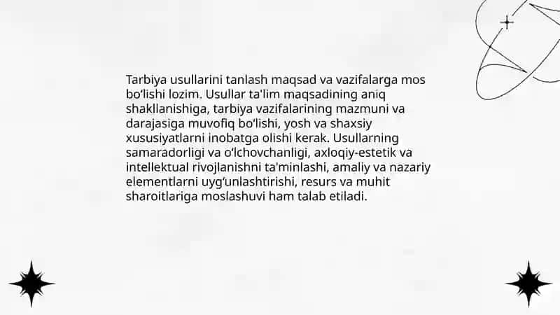 Tarbiya usullarini tanlashga talablar 3
