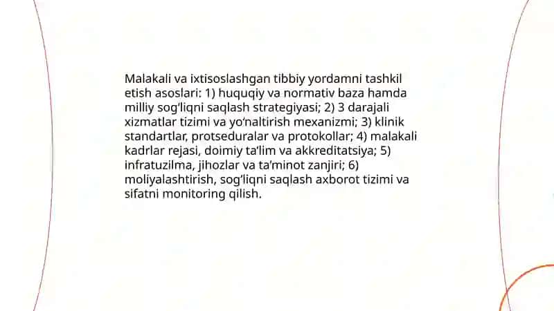Malakali va ixtisoslashgan mutaxassis tibbiy yordamini tashkil etish 3