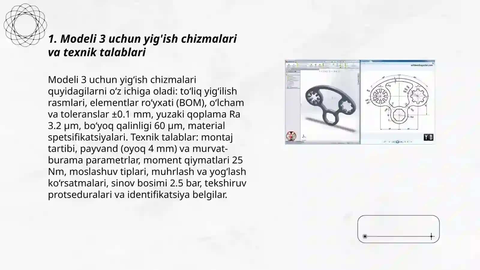 Modeli 3 uchun yig'ish chizmalari va texnik talablari 3
