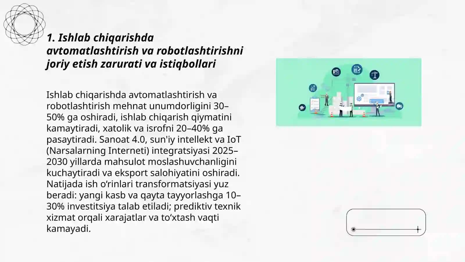 Ishlab chiqarish jarayoniga yangi, samarali texnologiyalarni tatbiq etish zarurati va istiqbollari 3
