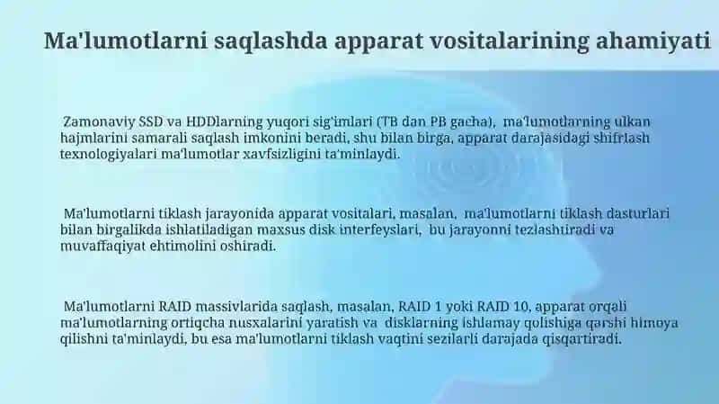 Ma'lumotlarni saqlash va tiklashda apparat vositalarining ahamiyati 3