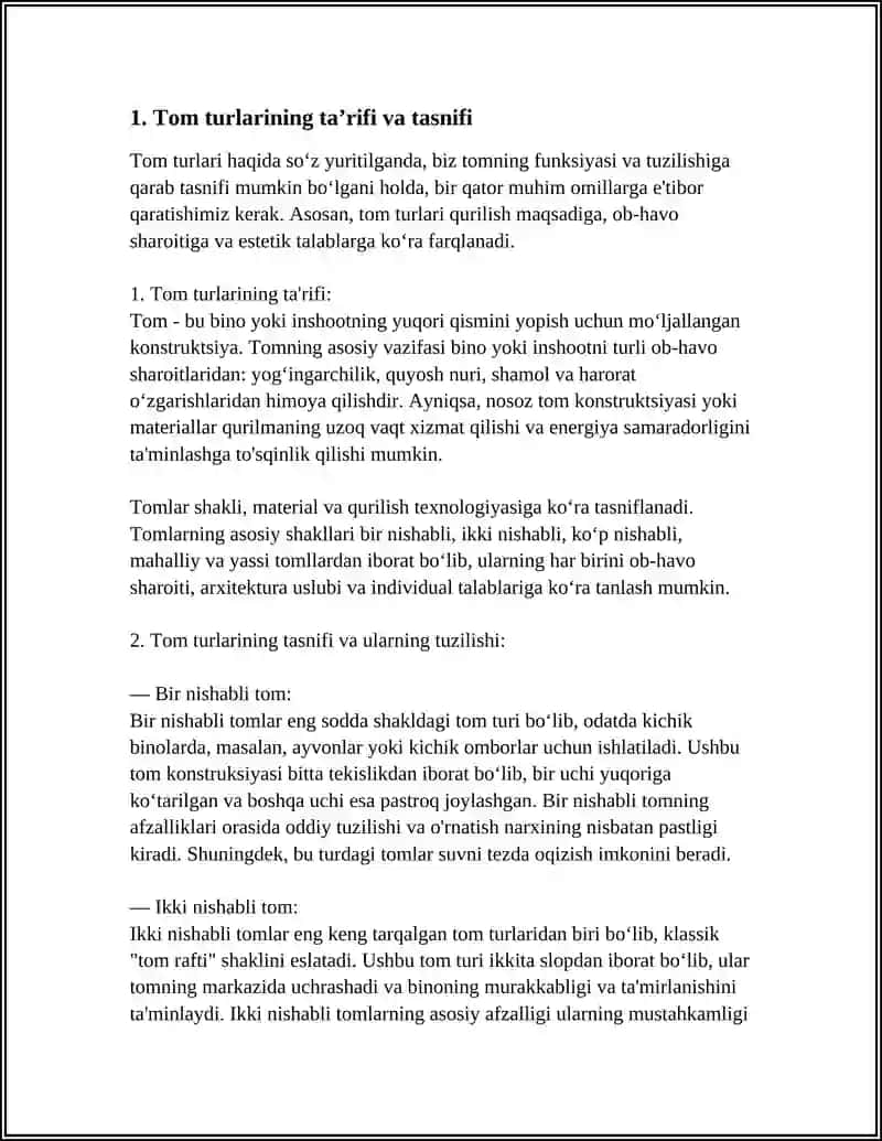 TOM TURLARI. BIR NISHABLI, IKKI NISHABLI TOMLAR 3