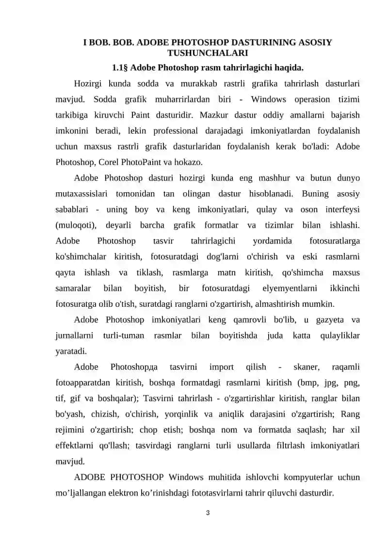 ADOBE PHOTOSHOP DASTURI BILAN ISHLASHNING QO‘SHIMCHA IMKONIYATLARI 3