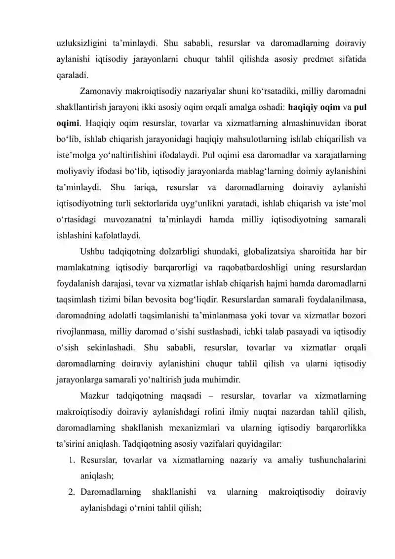 “RESURSLAR, TOVARLAR VA XIZMATLAR: DAROMADLARNING MAKROIQTISODIY DOIRAVIY AYLANISHI” 3