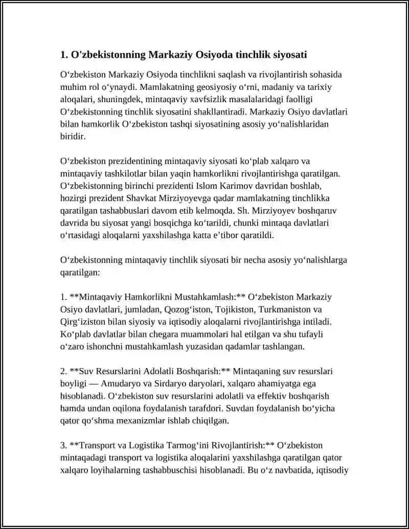 O'ZBEKISTONDA MARKAZIY OSIYODA TINCHLIK 3