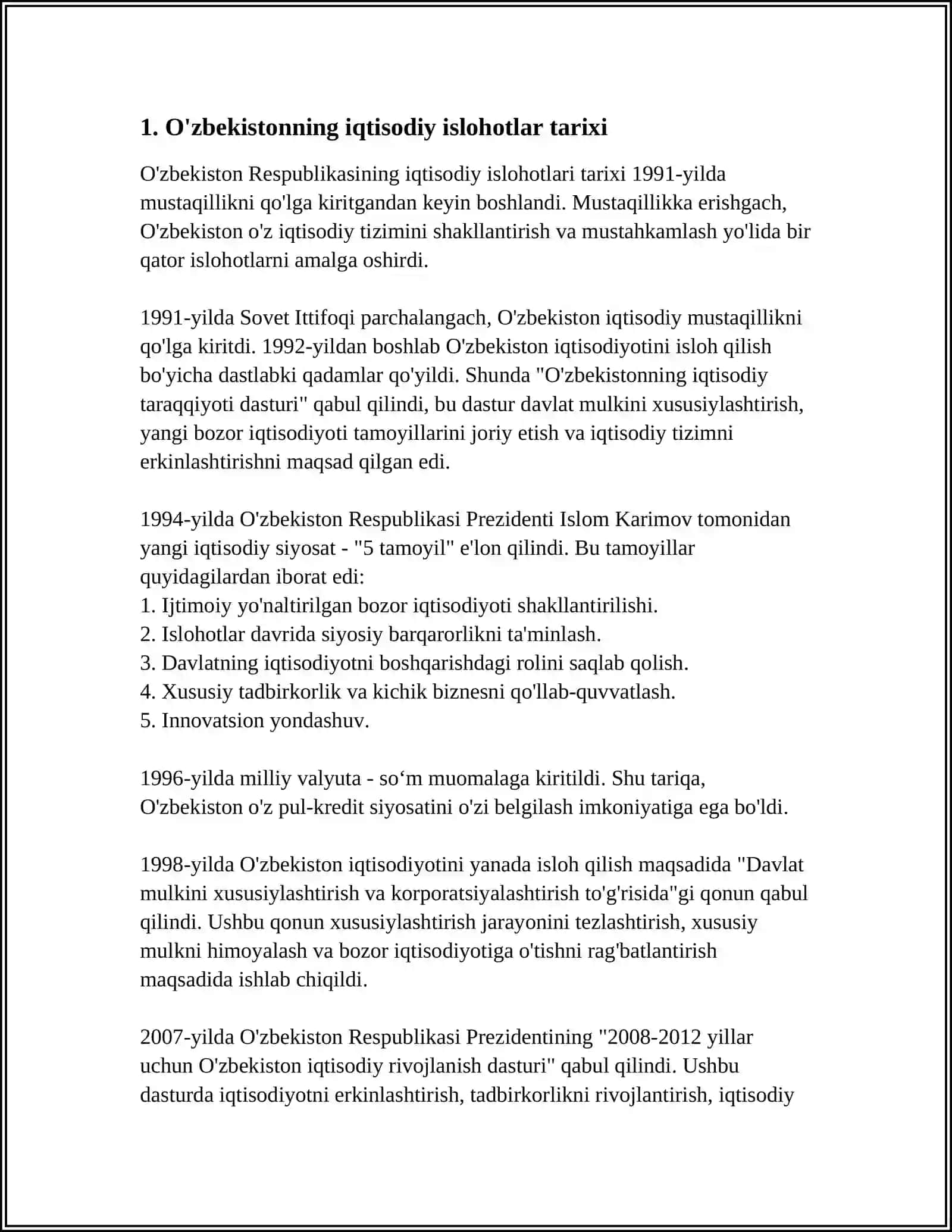 O'ZBEKISTON RESPUBLIKASING BOZOR MUNOSABATLARIGA O'TISH KONTSEPTSIYASI VA STRA TEGIYASI 3