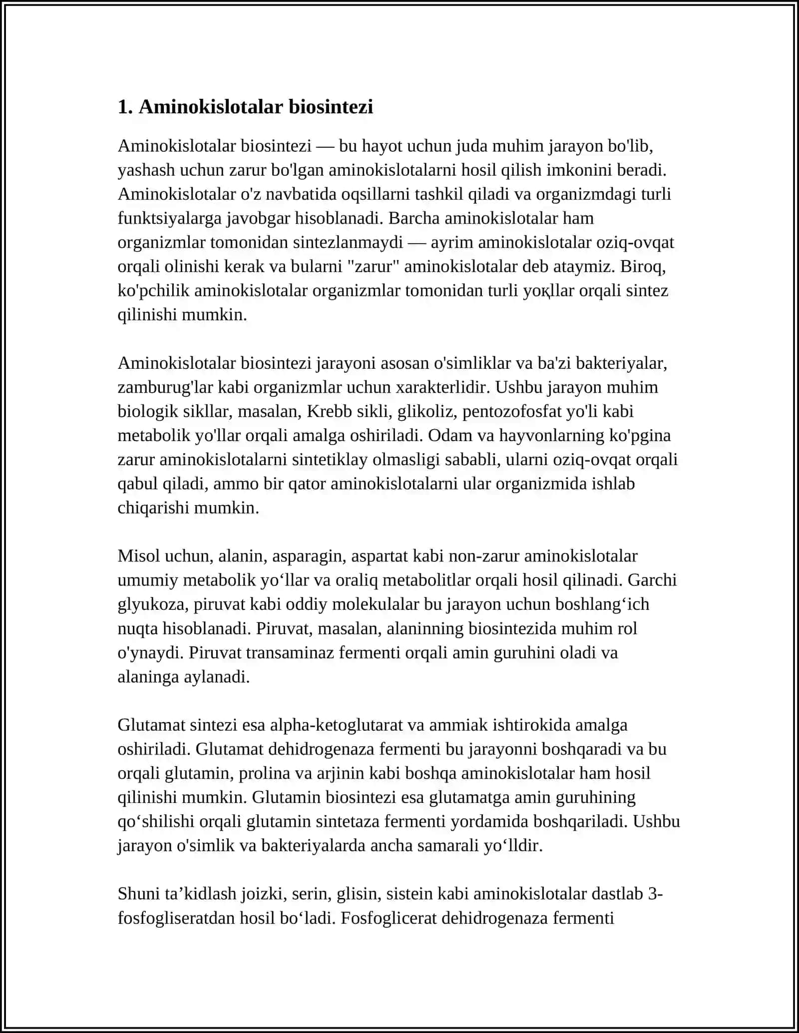 AMMIAKNING ZARARSIZLANTIRILISHI. ALOHIDA AMINOKISLOTALAR ALMASHINUVI VA NASLIY BUZILISHLARI 3