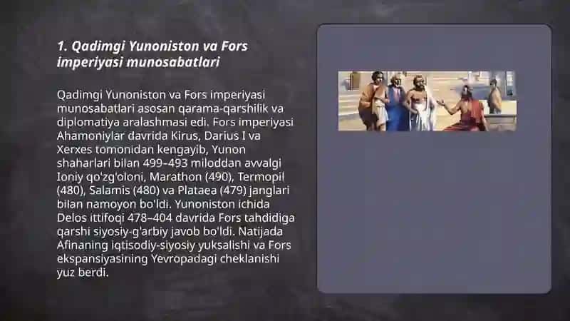 Qadimgi Yunonistonda xalqaro munosabatlar. xalqaro munosabatlar tarxi 3