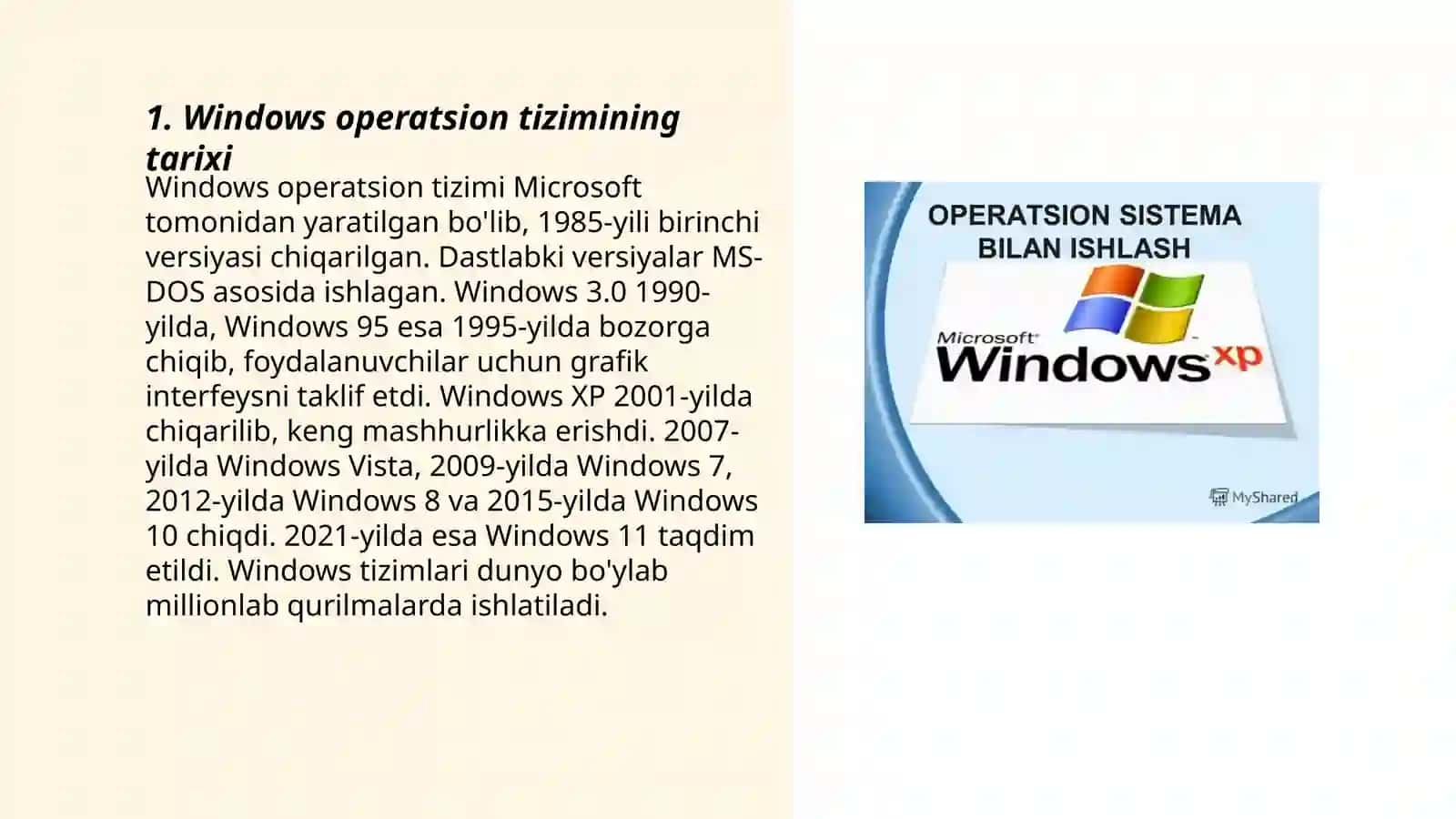 Windows operatsion muhiti, asosiy ma'lumotlar va imkoniyatlar 3