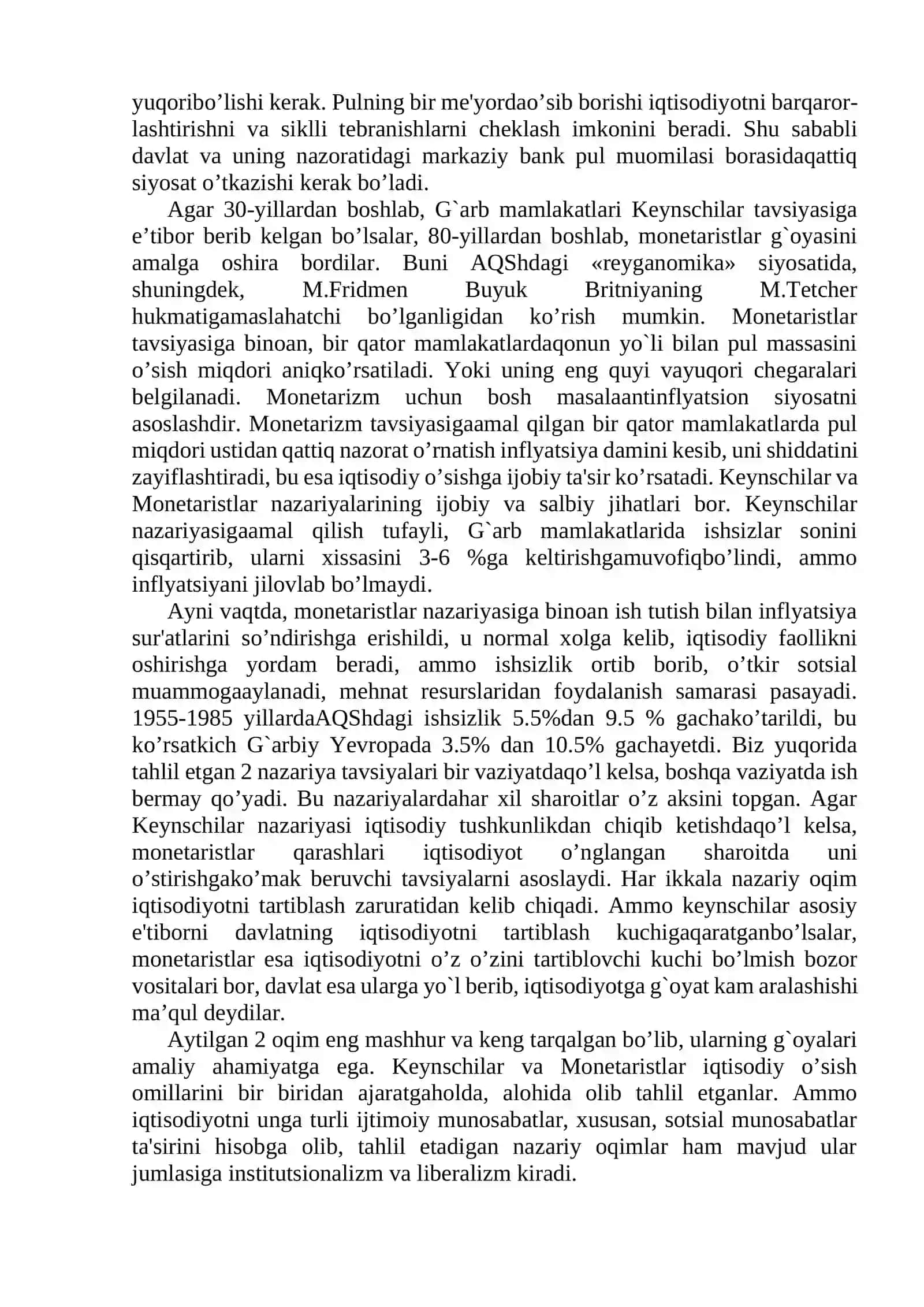 Monetaristlar, Sotsial-institutsionistlar va Liberallar Ta'limoti 3