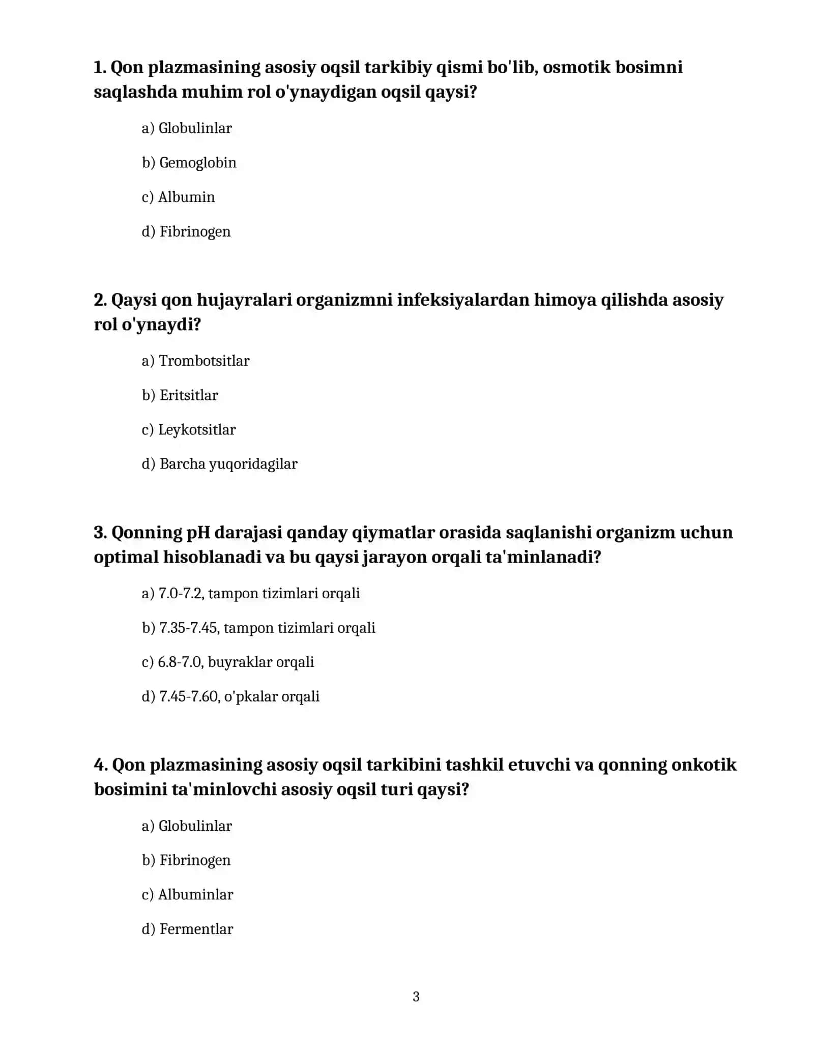 Gomeostaz. Organizmning biologik suyuqliklari. Qonning fizik-kimyoviy xossalari 3