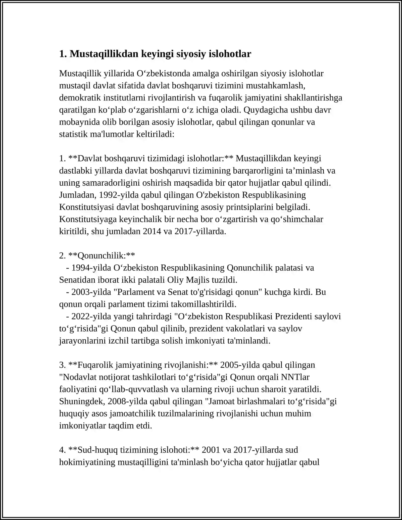 O‘ZBEKISTONDA DEMOKRATIK, FUQAROLIK JAMIYATI ASOSLARINING SHAKLLANISHI AMALGA OSHIRILGAN SIYOSIY ISLOHOTLAR 3