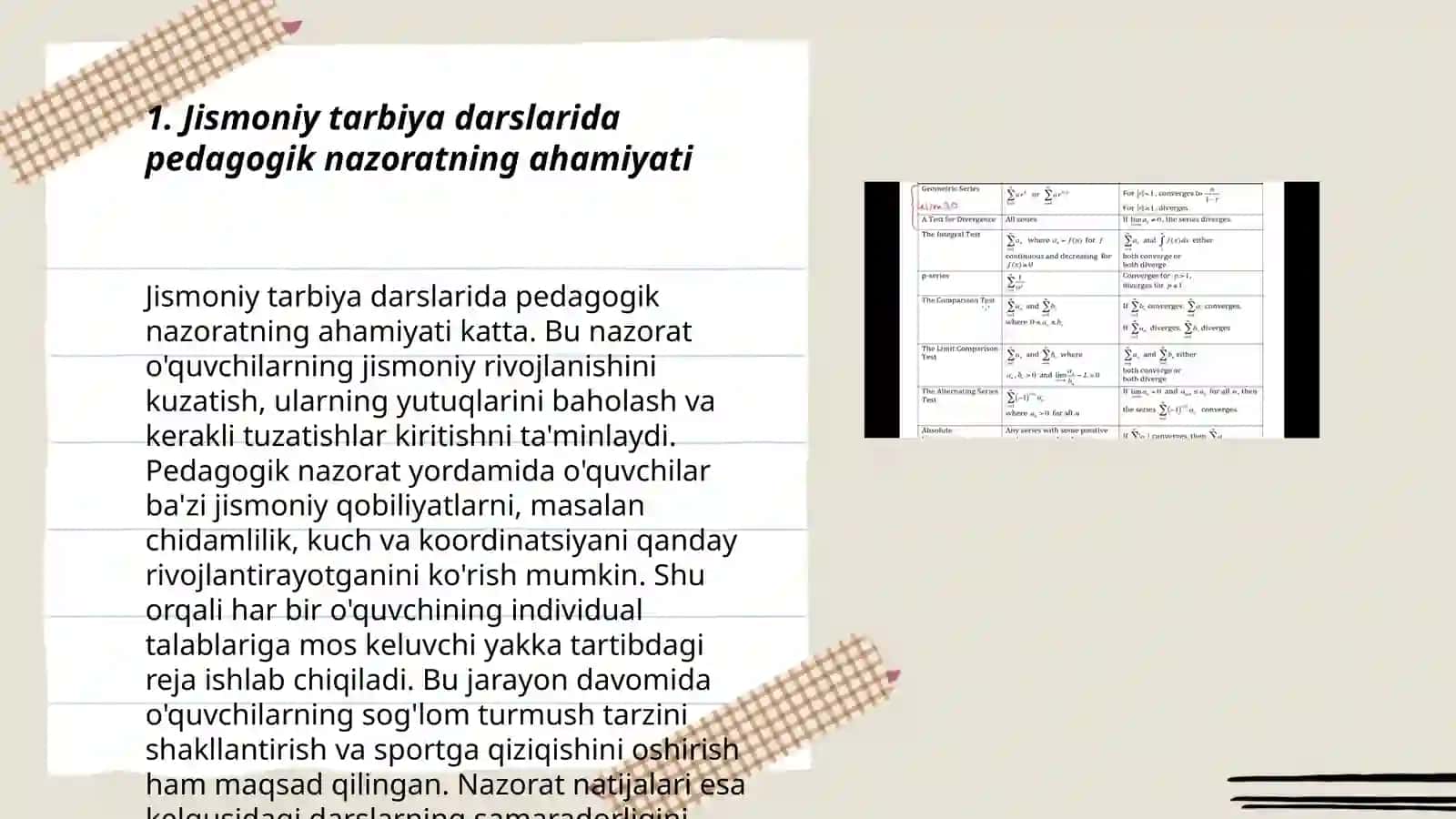 Jismoniy tarbiya darslarida pedagogik nazorat:pedagogik tahlil,xronometraj,pulsometriya o'tkazish uslubiyoti 3