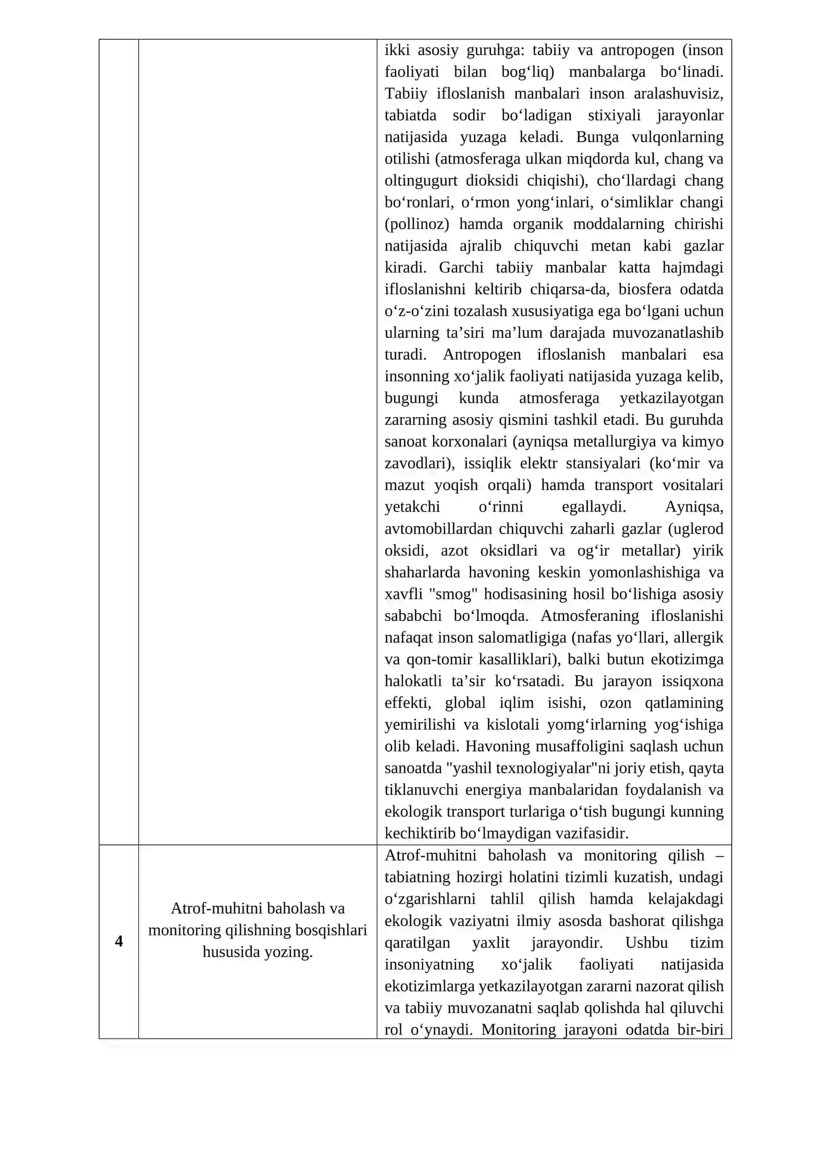 Ekologiya va atrof muhitni muhofaza qilish fanidan topshiriq 3
