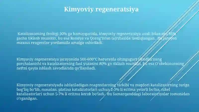 Katalizatorning aktivligini tiklash usullari 3