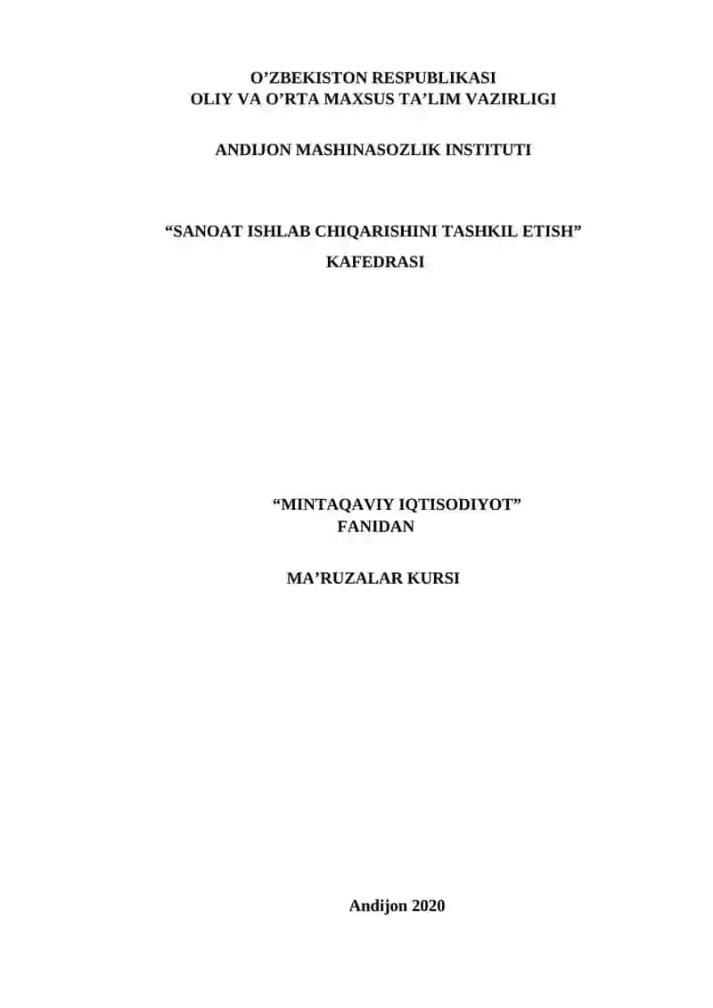 MINTAQAVIY IQTISODIYOT FANIDAN O’QUV USLUBIY MAJMUA 3