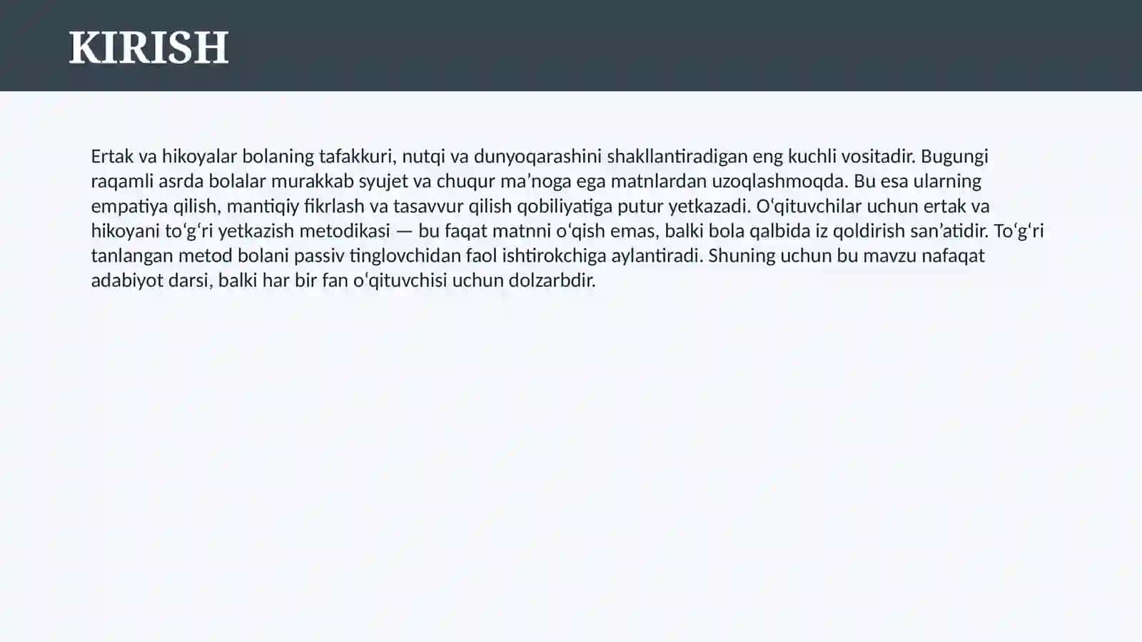 ERTAK VA HIKOYA O’QITISH METODIKASI 3