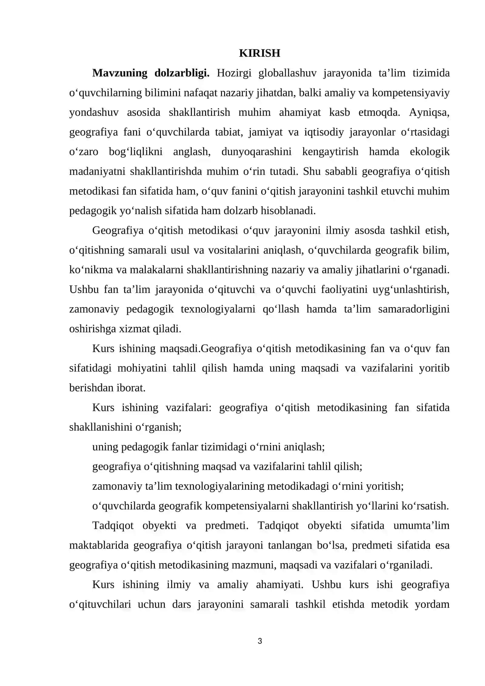 GEOGRAFIYA O’QITISH METODIKASI FAN VA O’QUV FAN SIFATIDA. GEOGRAFIYA O’QITISH METODIKASINING MAQSADI VA VAZIFALARI 3