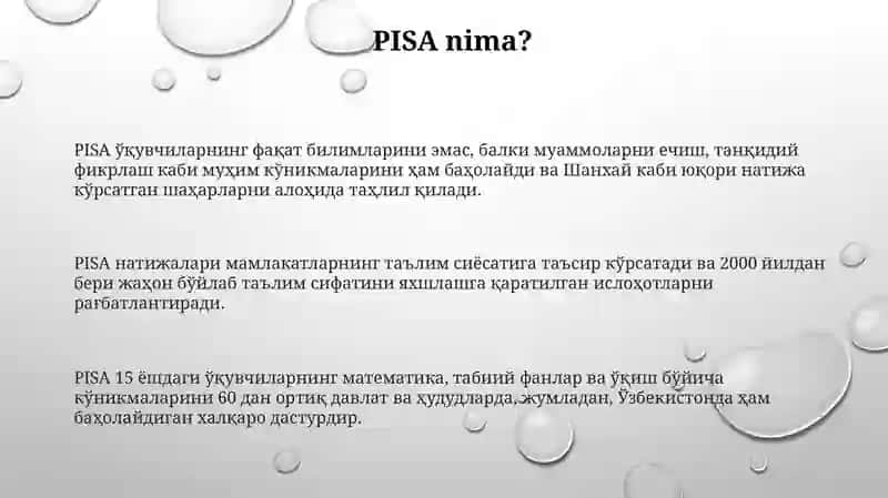 PISA-o'quvchilarni ta'limiy yutuqlarini baholash xalqaro dasturi 3