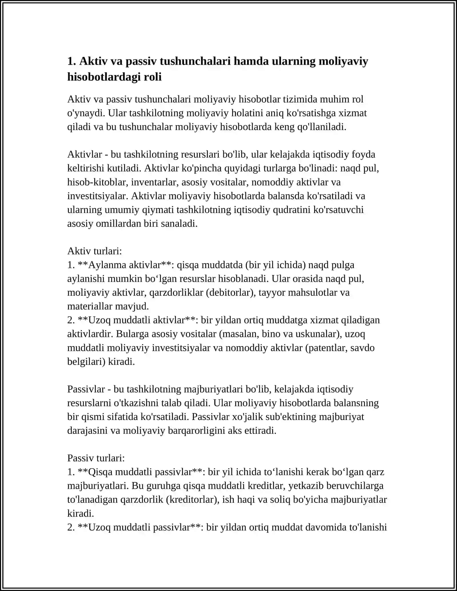 KORXONANING AKTIVLARI VA PASSIVLARI TAHLILI 3