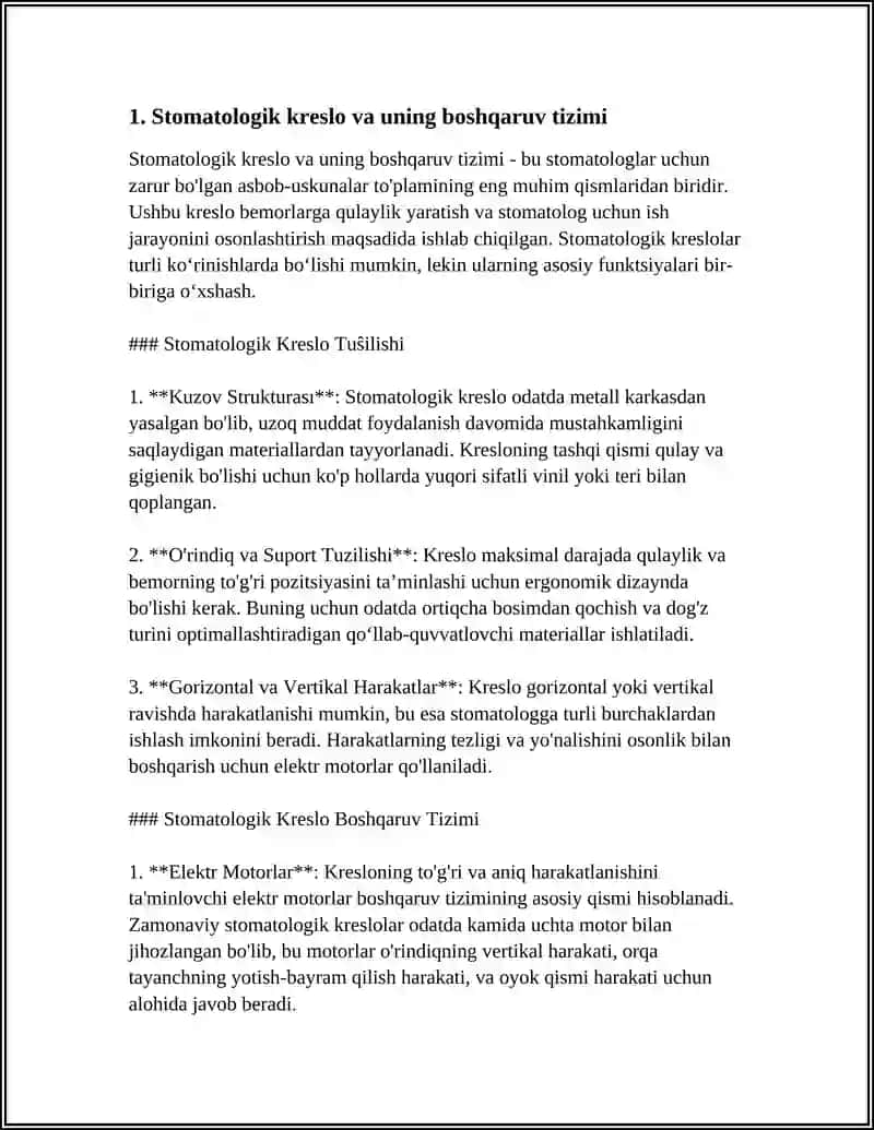 Stomatologik Kreslo va uning boshqaruv tizimi 3