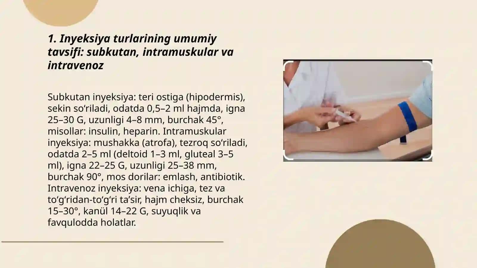 Dori vositalarini teri ostiga, mushak orasiga va vena ichiga inyeksiya qilish metodikasi 3
