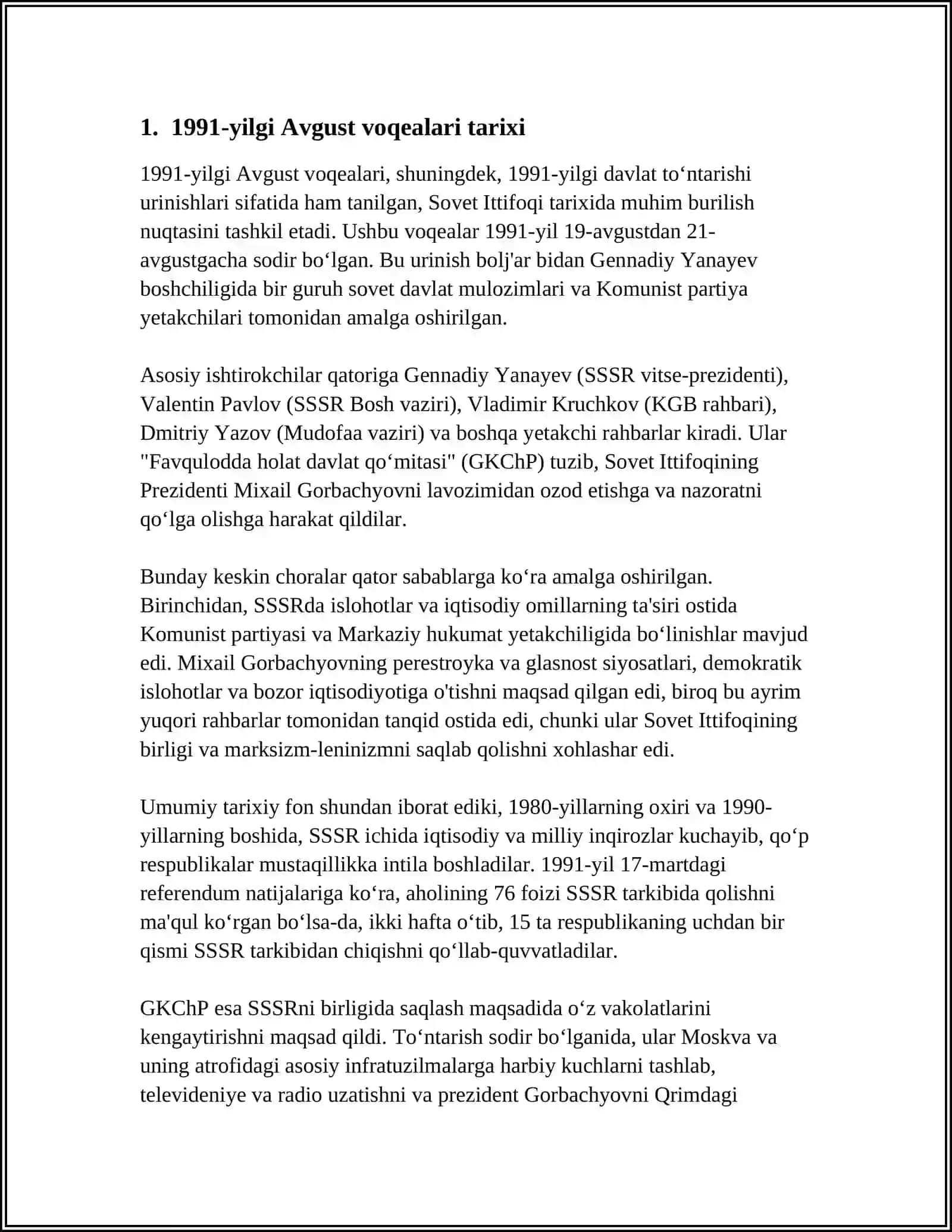 1991-YIL AVGUST VOQEALARI VA UNING O’ZBEKISTONGA TA’SIRI 3