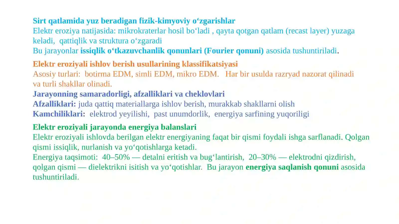 15Mavzu: Elektrerroziyalijarayonlarning fizikasoslari 3