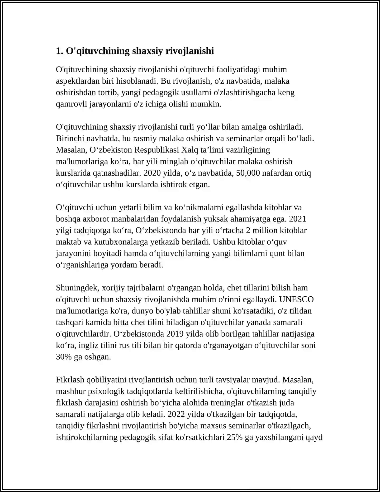 O‘QITUVCHINING O‘Z USTIDA ISHLASHI VA KAMCHILIKLARINI BARTARAF ETISHDA PSIXOLOGIK TESTLARNING ROLI HAQIDA 3