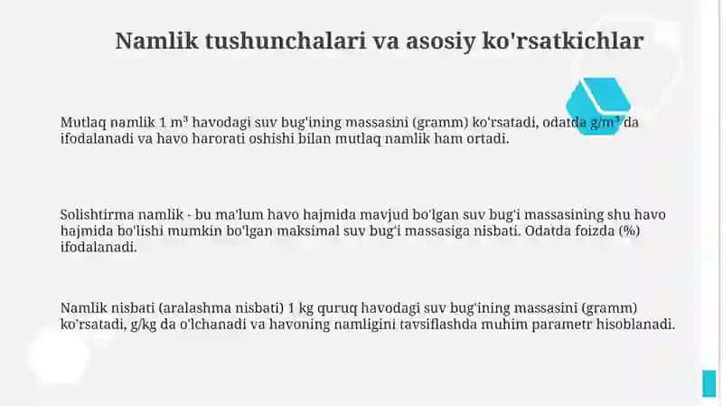 Namlik. Namlik nisbatlari va ularning hisoblari 3